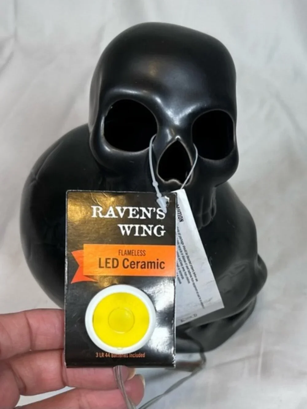 Ravens Wing Black Ceramic Flameless LED Lighted Skulls Halloween Decor